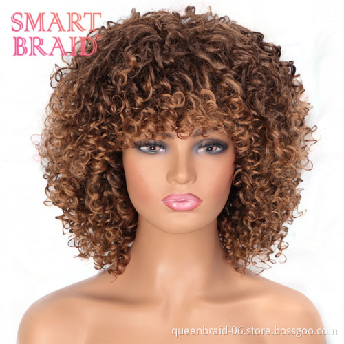 Wholesale Short Bob Red Wig With Bangs For Black Women 14 Inch Afro Kinky Loose Curly Wave Synthetic Hair Wigs